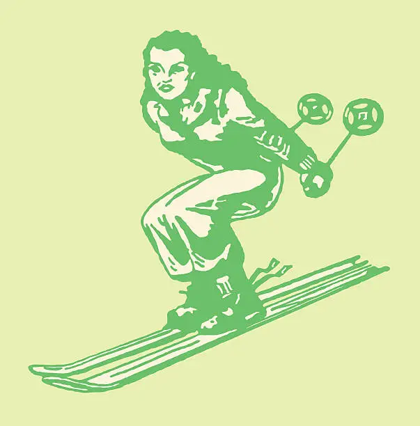 Vector illustration of Female Downhill Skier