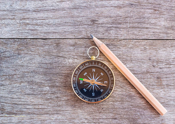 istock Pencil and compass over a wooden background 530618163