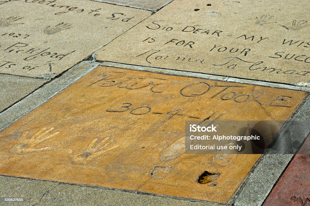 Peter O'Toole Walk of Fame Los Angeles, USA - April 19, 2014: Peter O'Toole's hand and shoe prints outside the Chinese Theatre on the Hollywood Walk of Fame. Actor Stock Photo
