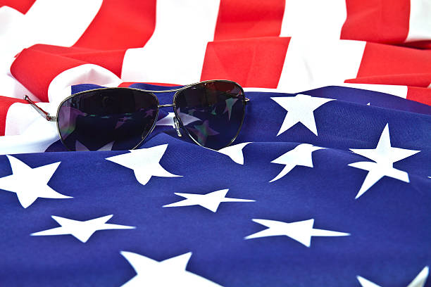 istock Sunglasses and American flag 530631435
