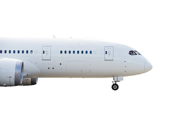 Side view of commercial airplane stock photo