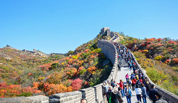 Beijing, China - October 13, 2014: Great Wall at Badaling. People are climbing the Great Wall. Located in Beijing, China.