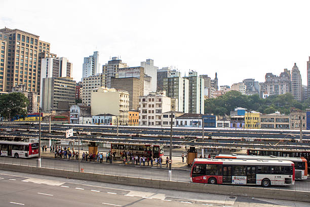 bus terminal Sao Paulo, Brazil, November 27, 2012: View of people waiting for urban buses in Dom Pedro II Bus Terminal, São Paulo, Brazil Anhangabáu stock pictures, royalty-free photos & images