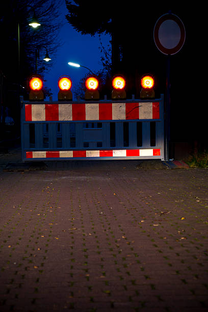 Street barricade at night