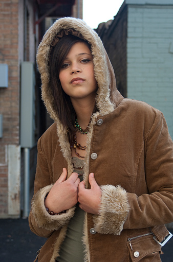 Norm Prøve beskyttelse Teen Girl In Hooded Fur Coat Stock Photo - Download Image Now - 14-15  Years, Adolescence, Adult - iStock