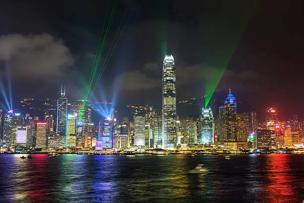 Hong Kong island and it's night lights, Hong Kong, China.