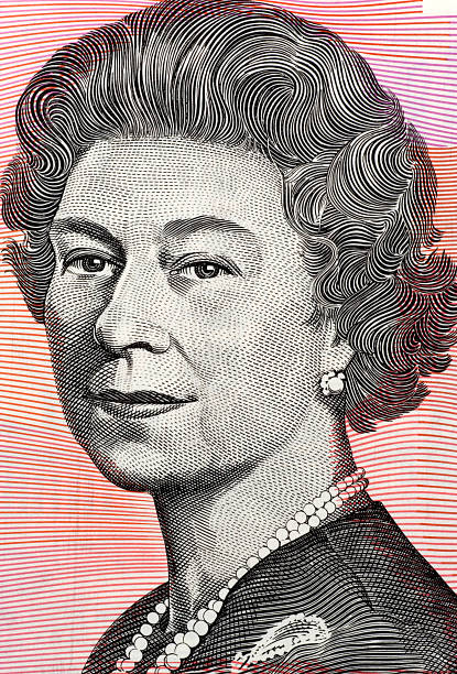 Queen Elizabeth II Melbourne, Australia - January 1, 1992: Queen Elizabeth II on 5 Dollars 1992 banknote from Australia.  british royalty photos stock pictures, royalty-free photos & images