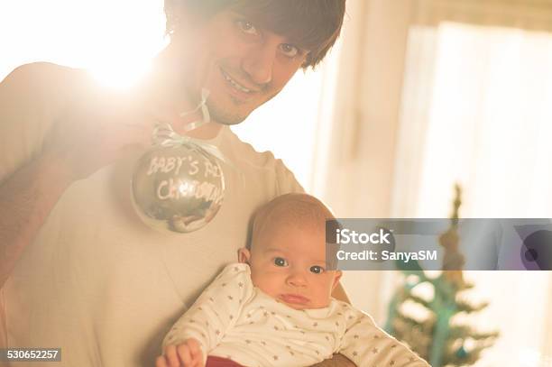 Father And Son Babys First Christmas Stock Photo - Download Image Now - Adult, Baby - Human Age, Baby Boys