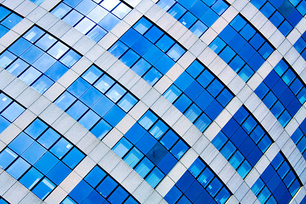 istock Blue abstract diagonal crop of modern office 530657515