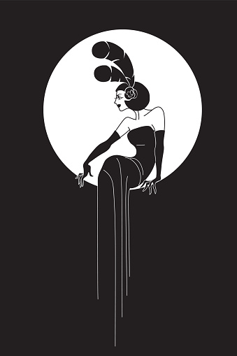 Art Deco style poster design, woman silhouette, elegant fashion style