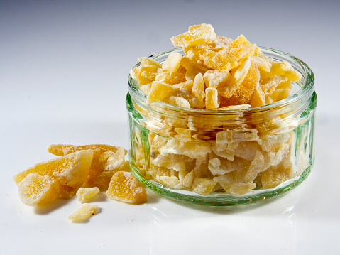 Crystallized Ginger in a glass pot