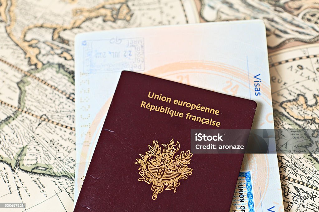 passport and map Airplane Stock Photo