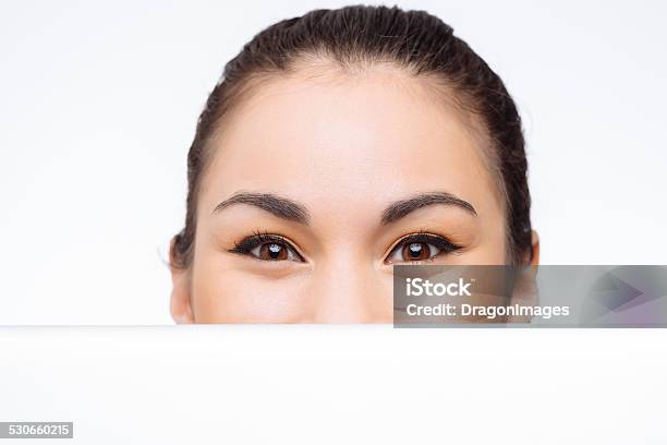 Pretty Woman With Banner Stock Photo - Download Image Now - Behind, Placard, Women