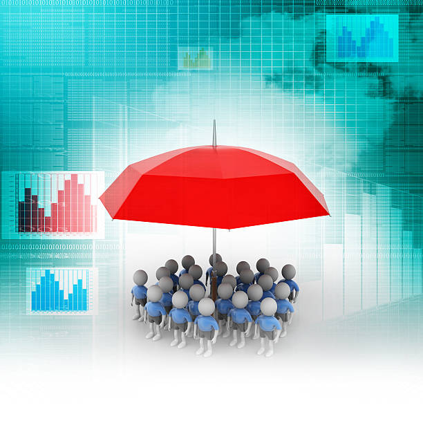 istock 3d people under the red colour umbrella 530670591