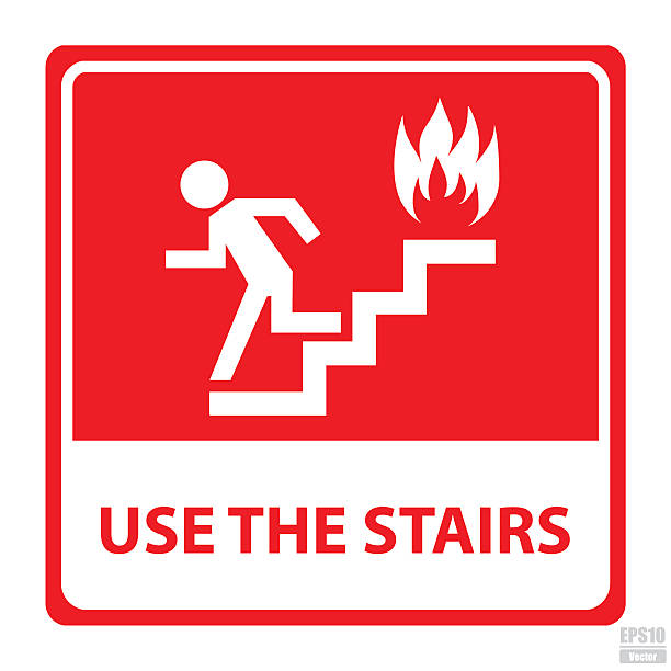 Vector : In case of fire use the stairs sign.Eps10 Vector : In case of fire use the stairs sign.Eps10 caution step stock illustrations