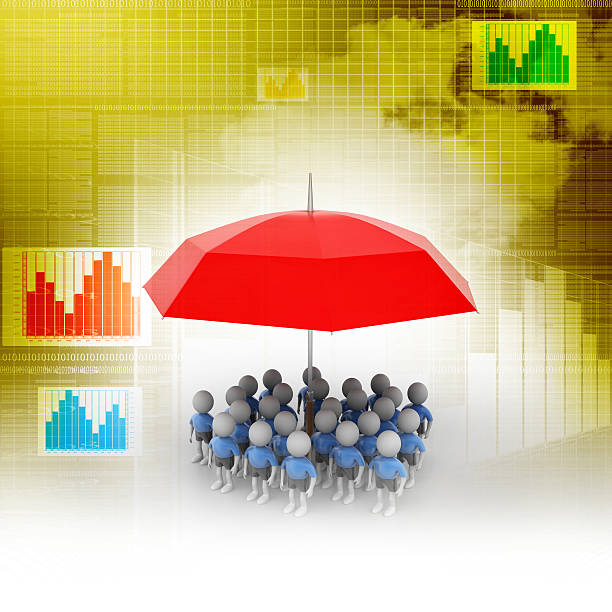 istock 3d people under the red colour umbrella 530671361