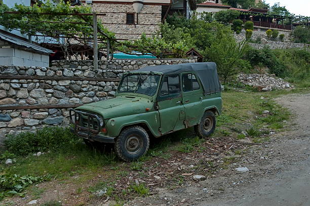 istock Very old but work jeep in Melnik town 530672533