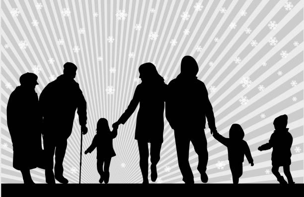 ilustrações, clipart, desenhos animados e ícones de silhuetas de família - grandparent grandfather granddaughter silhouette