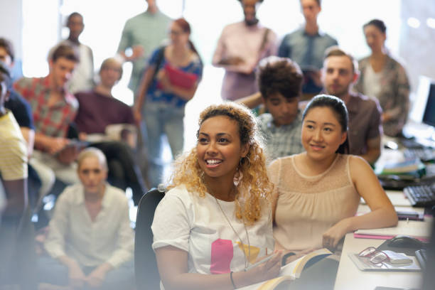 University students at seminar in IT classroom  group of students stock pictures, royalty-free photos & images