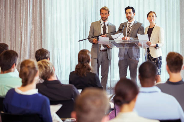 istock Business people giving presentation in conference room 530686037