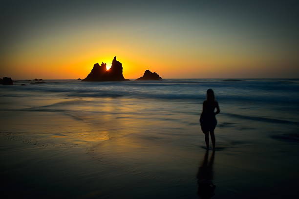 istock young woman silhouette on the beach at sunset 530691377