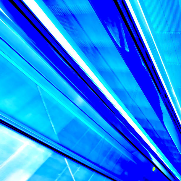 moving escalator in the office hall perspective view