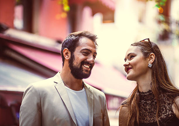 istock Young elegant couple on the street 530705841
