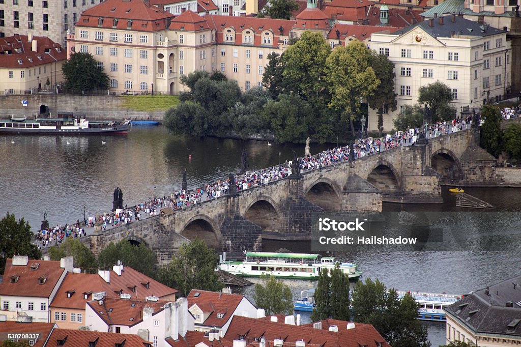 Busy old town bridge in Prague Prague cityscape view from Petrin Tower. Architecture Stock Photo