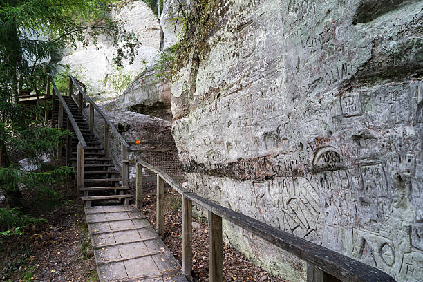 istock ancient sandstone cliffs in the Gaujas National Park, Latvia 530708627
