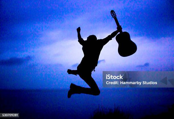 Young Man With Guitar Stock Photo - Download Image Now - Beach, Blue, Music