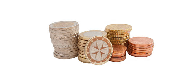 Stack of Euro coins from Malta stock photo