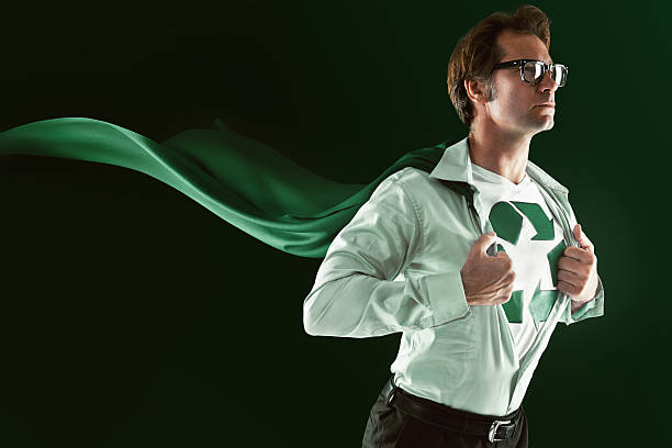 3d successful green hero on his knees, illustration with isolated white background
