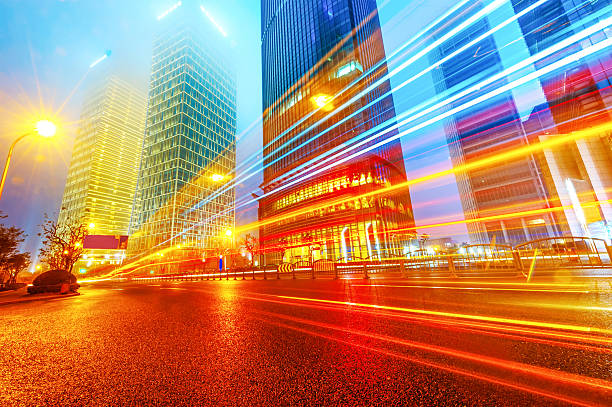 istock light trails on the modern building background in shanghai china 530718971