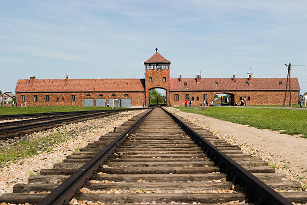 auschwitz birkenau acampamento - holocaust imagens e fotografias de stock
