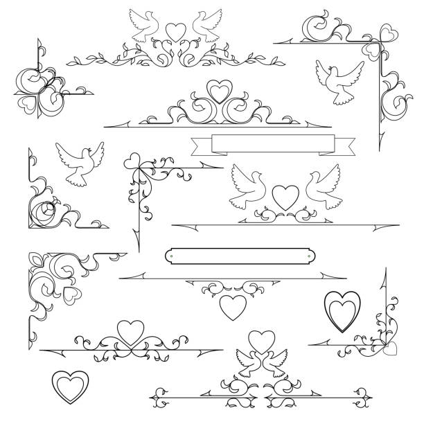 свадьба frame - scroll shape corner victorian style silhouette stock illustrations