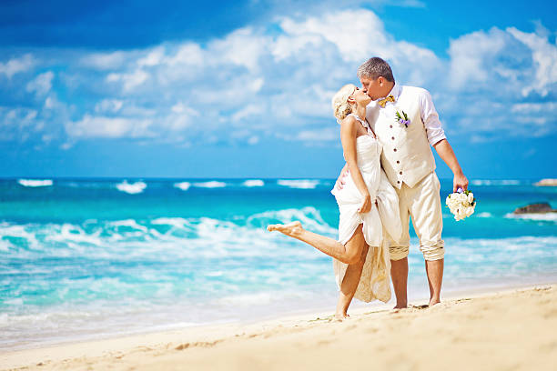 A Destination Wedding Bride and Groom on the Beach