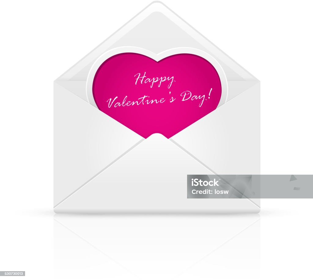 Envelope with pink Valentines heart Open envelope mail with Valentines congratulation on pink heart, illustration. Air Mail stock vector