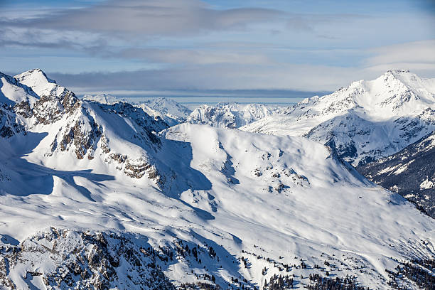 istock Majestic snowy mountain range during sunny weather 530733669