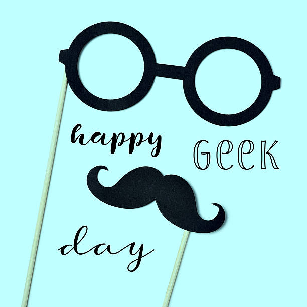 istock eyeglasses, mustache and text happy geek pride 530740942