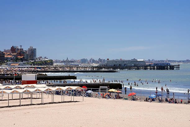 Mar del Plata City, Buenos Aires Province, Argentina - November 23, 2014: People vacation on the beaches of Mar de Plata. summer in Atlantic Ocean. 