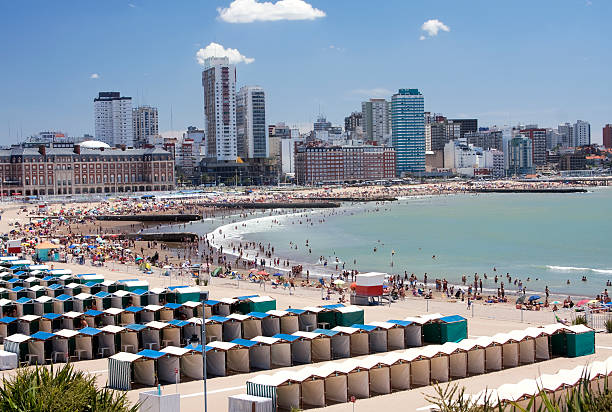 Mar del Plata City, Buenos Aires Province, Argentina - November 23, 2014: People vacation on the beaches of Mar de Plata. summer in Atlantic Ocean. 