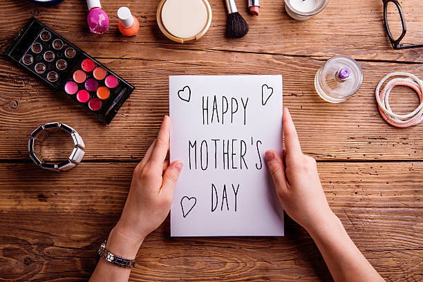 istock Mothers day composition. Greeting card and make up products. 530744814