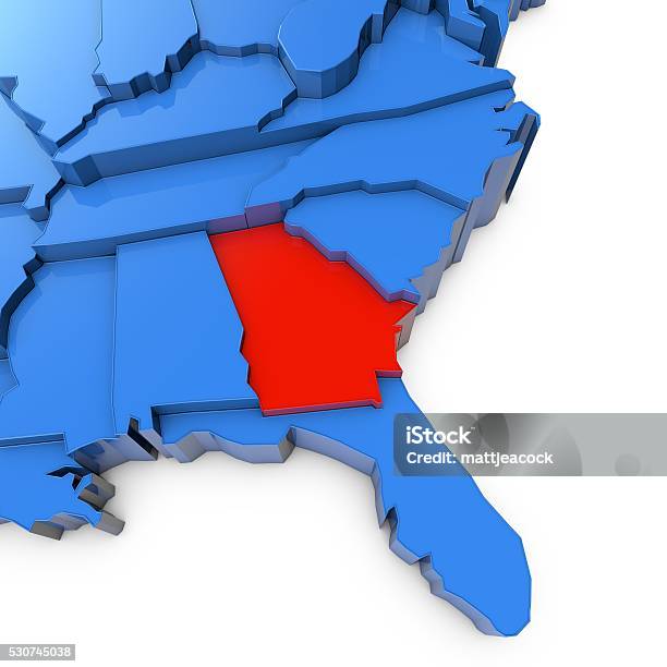 Usa Map With Georgia State Highlighted In Red Stock Photo - Download Image Now - Map, US State Border, Blue