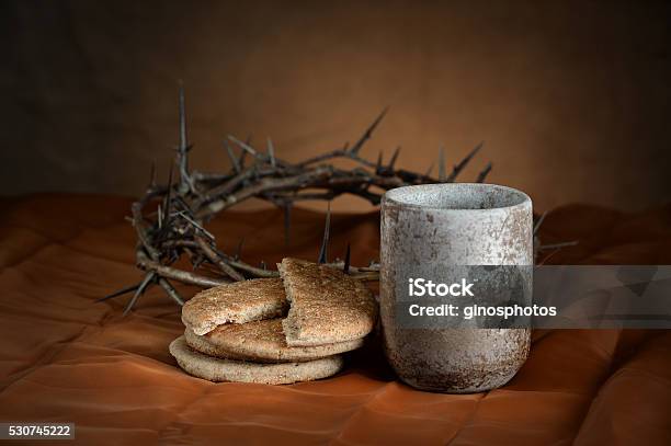 Communion Cup And Bread Stock Photo - Download Image Now - Communion, Bread, Wine