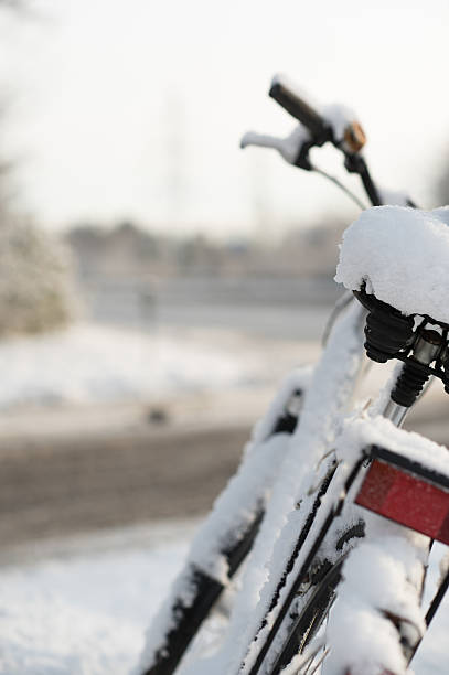 Bicycle in the snow stock photo