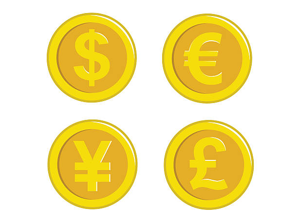 Coin Icon Set Coin Icon Set banknote euro close up stock illustrations