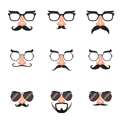 Illustration of eyeglasses with fake nose, mustache and eyebrows.