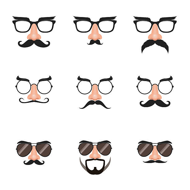 Fake Nose and Glasses Set with Mustache and Eyebrows Illustration of eyeglasses with fake nose, mustache and eyebrows. groucho marx disguise stock illustrations