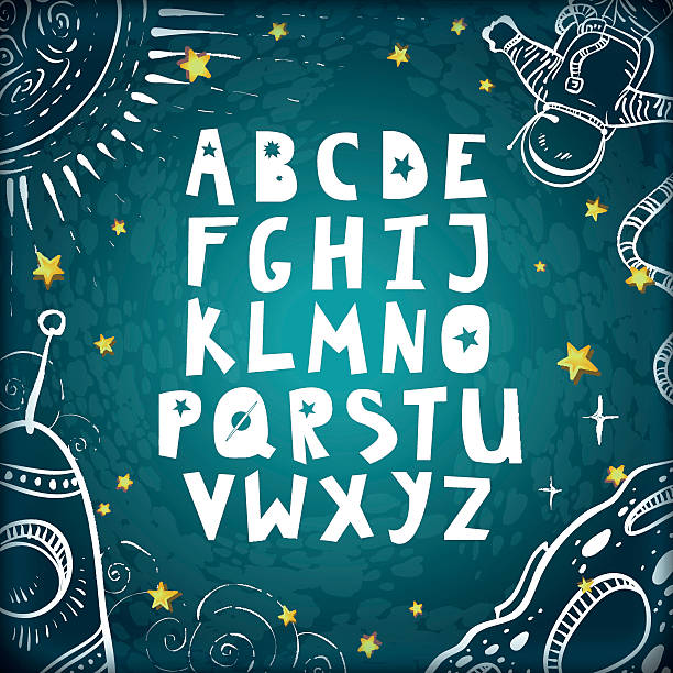 raum alphabet. - sternenkind stock-grafiken, -clipart, -cartoons und -symbole
