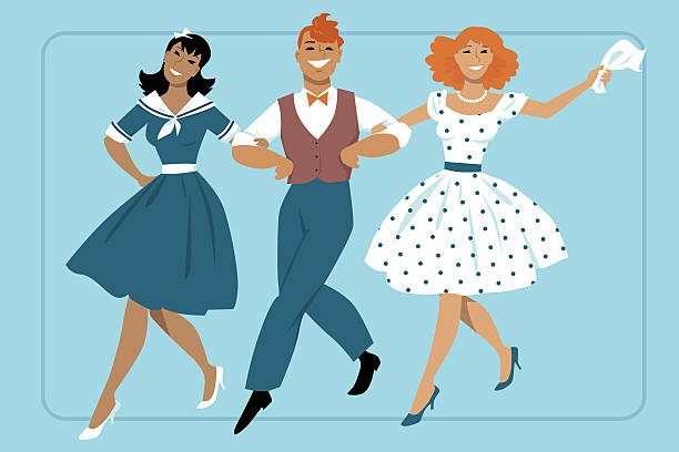broadway tanz-trio - 1940s style women 1950s style retro revival stock-grafiken, -clipart, -cartoons und -symbole